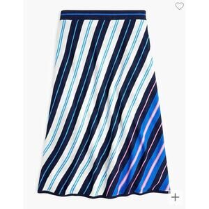 J Crew Merino wool A-line skirt diagonal stripe midi blue white black pink L3136